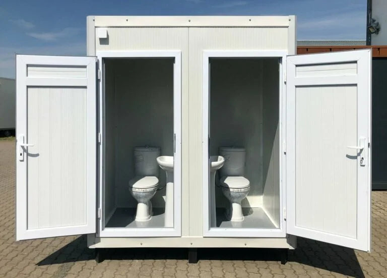Sanitärcontainer 1,30 × 2,05 m mit 2 WCs – kompakte Toilettenanlage