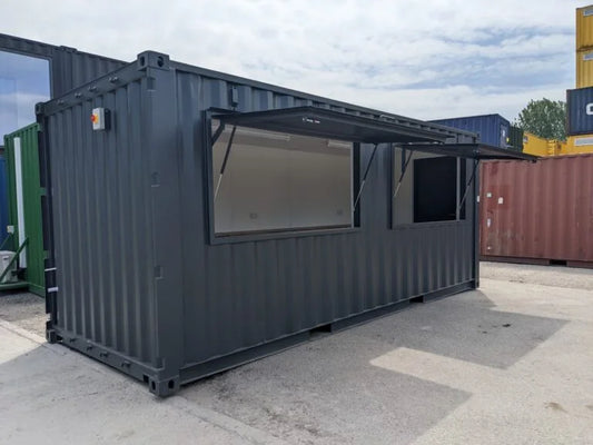 Professioneller 20-Fuß-Barcontainer mit zwei hochklappbaren Verkaufsklappen