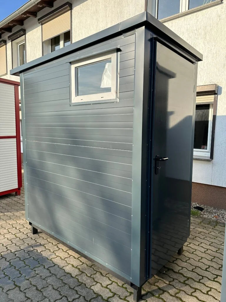Sanitärcontainer 2,00 × 1,15 m mit WC, Waschbecken, Heizung und Warmwasser