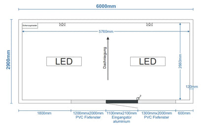 Modulares Bürocontainer 6,00 × 2,90 m – 17,4 m²