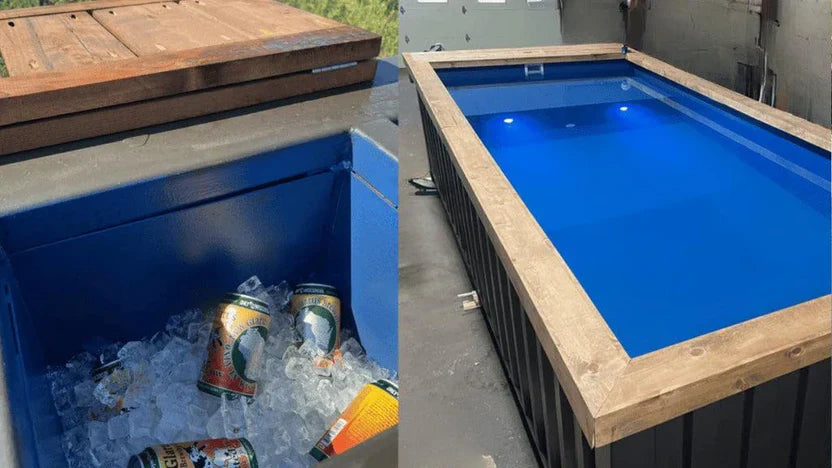 One-Trip-Containerpool 6,00 × 2,44 m – mit integriertem Getränkekühler